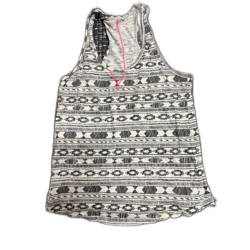 Black & White Aztec Racerback Tank Top with Pink Stitching - Picture 1 of 1